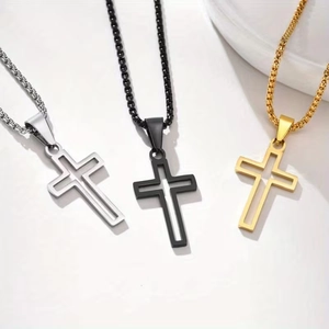Hollow Cross Pendant Necklace Stainless Steel Hip Hop Box Chain Fashion Jewelry For Men Women Daily Religious Accessories