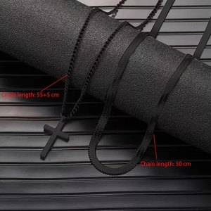 Black stainless steel cross pendant necklace and snake chain jewelry set for men