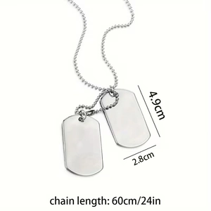 Double silver dog tag necklace with 60cm ball chain, minimalist stainless steel style
