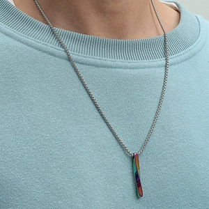 Herren Hip-Hop Spiralkette mit regenbogenfarbenem Anhänger und quadratischer Kette