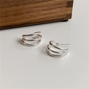 Minimalist s925 sterling silver triple layer spiral stud earrings with polished finish