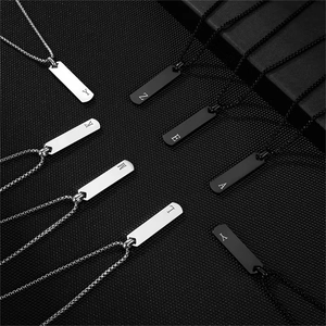 Collier Pendentif Initiale Minimaliste en Acier Inoxydable pour Hommes Femmes Barre Rectangle Lettre A-Z Bijoux Hip Hop Noir Argent