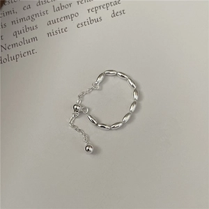 Elegant S925 sterling silver beaded ring with adjustable chain in minimalist design