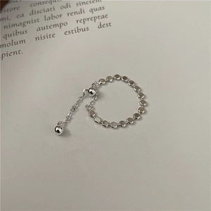 Minimalist S925 sterling silver beaded ring with adjustable chain and bead pendant