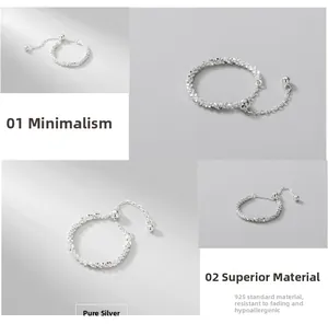 Detail view of S925 sterling silver adjustable chain ring with sparkling texture