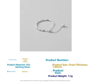 Macro detail of S925 sterling silver beaded chain ring with 1.85mm width and 1.1g weight