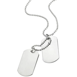 Classic silver-tone double dog tag pendant necklace with bead chain on white background