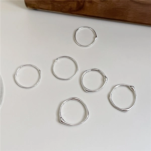 Set of 6 minimalist S925 sterling silver rings with irregular liquid wave texture