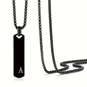 Collier minimaliste en acier inoxydable noir avec pendentif lettre A et chaîne box