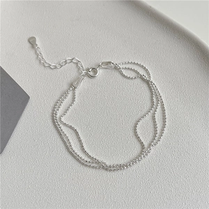 925 Sterling Silver Triple Layer Bead Chain Bracelet For Women Minimalist Adjustable Glitter Hand Jewelry Jewelry Accessories Gift