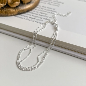 Minimalist double-layered S925 sterling silver beaded bracelet with lobster clasp