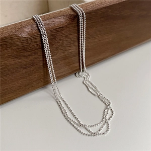 Collier en Argent Sterling S925 Scintillant Chaîne à Billes Superposé Minimaliste Choker Perles Pour Femmes Bijoux