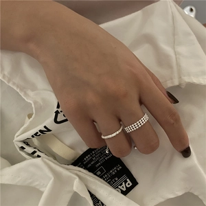 Sparkling S925 sterling silver beaded ring set with adjustable minimalist band design