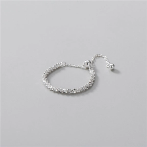 Sparkling S925 sterling silver adjustable chain ring with sliding ball clasp design