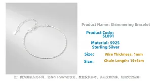 Detail of S925 sterling silver beaded chain bracelet with adjustable 1mm link structure