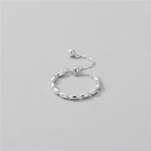 Minimalist S925 sterling silver beaded ring with dangling chain and ball charm