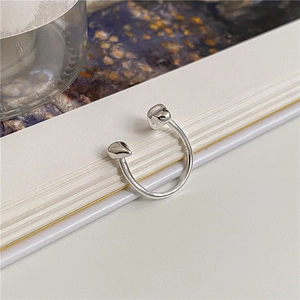Minimalist S925 sterling silver open ring with 3D heart charms on a white background
