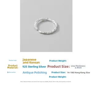 Detailed view of S925 sterling silver ring with irregular crumpled texture and 2.4mm band