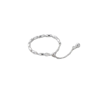 Sparkling S925 sterling silver beaded adjustable ring with delicate chain and ball charm