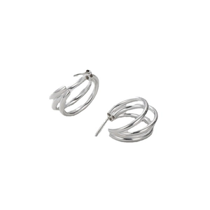 Minimalist S925 sterling silver triple hoop earrings with a polished metallic finish
