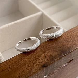 Minimalist S925 sterling silver open rings with glittering frosted sand texture
