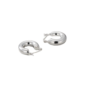Chunky S925 sterling silver C-shaped hoop earrings with polished metallic finish