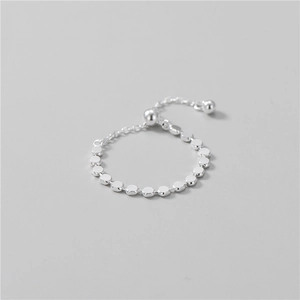 Elegant minimalist S925 sterling silver flat bead adjustable ring with polished finish