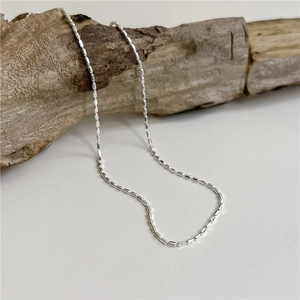 S925 Sterling Silver Shimmering Beaded Necklace Geometric Cube Faceted Clavicle Chain Minimalist Choker Jewelry For Women