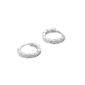 Polished S925 sterling silver geometric hoop earrings with sparkling diamond-cut texture