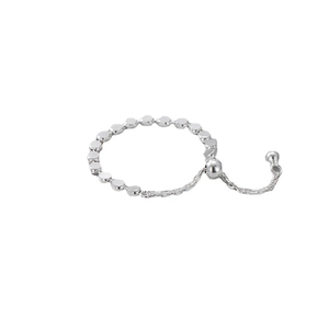 Adjustable S925 sterling silver ring with polished flat beads and pull-chain design