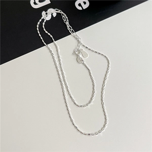 Elegant S925 sterling silver cylinder bead chain necklace with polished faceted finish