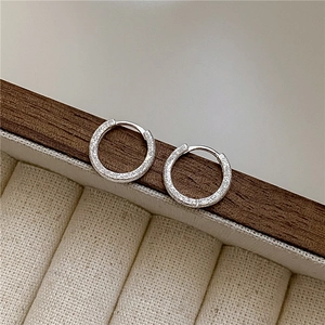 S925 Sterling Silver Glitter Stardust Round Hoop Earrings Simple Arc French Light Luxury Style Vintage Earrings For Women