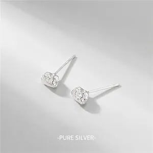 S925 Sterling Silver Meteorite Texture Stud Earrings Women Minimalist Irregular Artistic Design Silver Piercing Jewelry