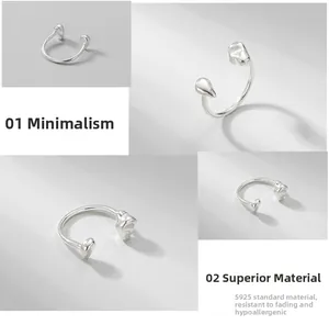 Detailed views of S925 sterling silver open ring with irregular water drop design