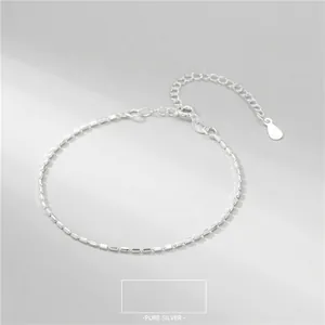 925 Sterling Silver Beaded Bracelet For Women Sparkling Geometric Cube Chain Adjustable Minimalist Jewelry Accessory Gift