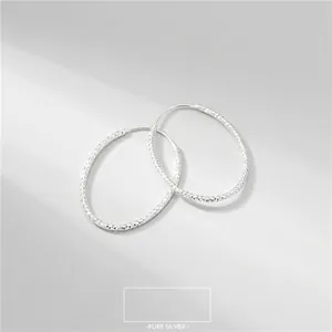 925 Sterling Silver Oval Hoop Earrings For Women Diamond-Cut Textured Wave Pattern Minimalist Fashion Pierced Ear Jewelry