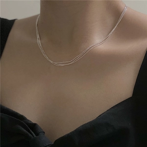 Collier minimaliste à trois rangs en argent sterling S925 avec effet perlé scintillant