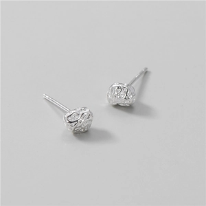 Minimalist S925 sterling silver stud earrings with irregular meteorite texture finish