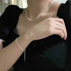 S925 sterling silver multilayer sparkling bracelet and snake chain necklace set for women