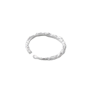 Minimalist S925 sterling silver open ring with irregular hammered foil texture surface