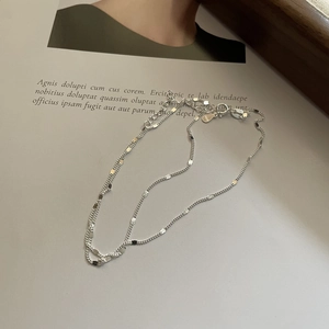 Minimalist S925 sterling silver shimmering sequin chain necklace with lobster clasp