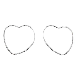Polished S925 silver sparkling heart shaped large hoop earrings with textured finish