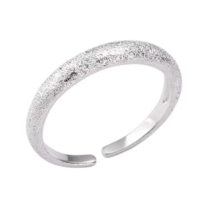 Minimalist S925 sterling silver open ring featuring a shimmering sandblasted frosted finish