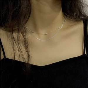 Chic S925 sterling silver layered necklace with double strands for women neck jewelry