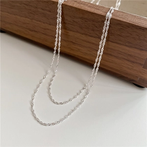 Simple S925 Sterling Silver Double Layer Water Wave Chain Necklace For Women Shimmering Minimalist Silver Clavicle Chain Jewelry