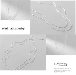 Macro view of S925 sterling silver water wave chain with lobster clasp and extender