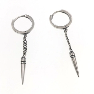 S925 sterling silver hoop earrings with punk style chain and triangle spike pendant