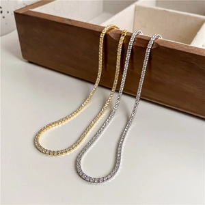 925 Sterlingsilber Tenniskette Volle Zirkonia Pflasterung Zierliche Schlüsselbeinkette Für Damen Elegant Party Feiner Schmuck