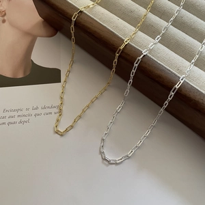 Collier Chaîne Trombone en Argent Sterling 925 pour Femme Chaîne à Maillons Polis Minimaliste Bijoux Cadeau Réglable