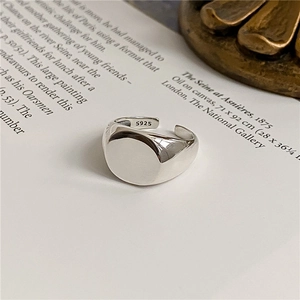S925 Sterling Silver Minimalist Smooth Signet Ring For Women Adjustable Geometric Open Finger Ring Fashion Statement Jewelry Gift